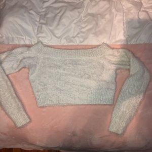 Fuzzy off the shoulder crop top sweater